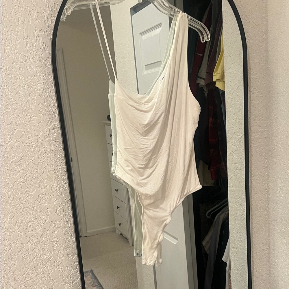 Women's off white one shoulder Bodysuit